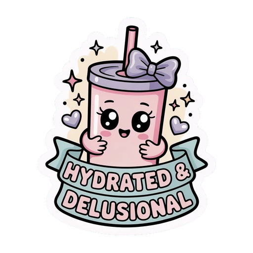 Hydrated and Delusional Kawaii Tumbler Vinyl Sticker