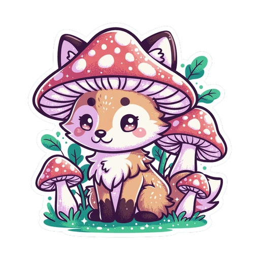 Cute Fox Mushroom Forest Vinyl Sticker