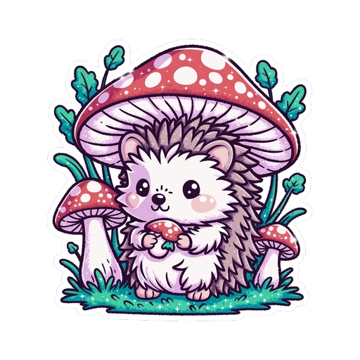 Cute Hedgehog With Mushrooms Kawaii Vinyl Sticker