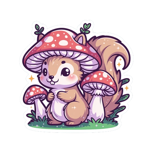 Cute Mushroom Squirrel Kawaii Vinyl Sticker