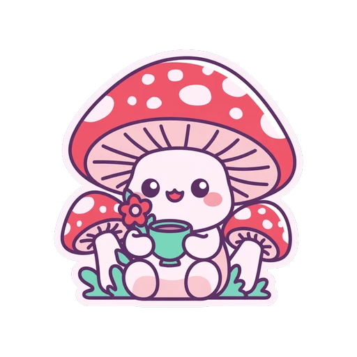 Cute Kawaii Amanita Mushroom With Tea Vinyl Sticker