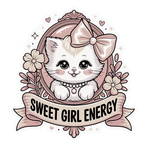 Sweet Girl Energy White Kitten Coquette Vinyl Sticker