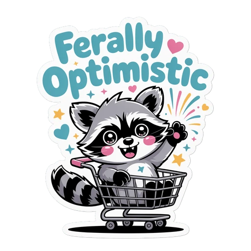 Ferally Optimistic Raccoon Cart Sticker