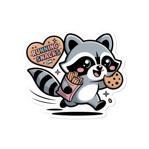 Cute Raccoon Running on Snacks Vinyl Sticker