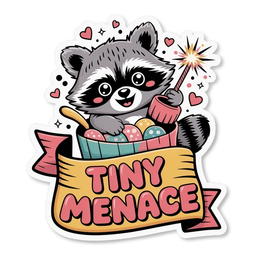 Tiny Menace Raccoon Firecracker Cartoon Sticker