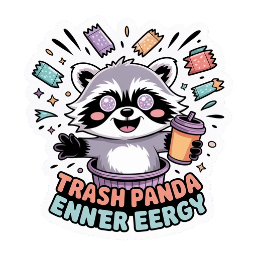 Funny Trash Panda Energy Raccoon Coffee Vinyl Sticker