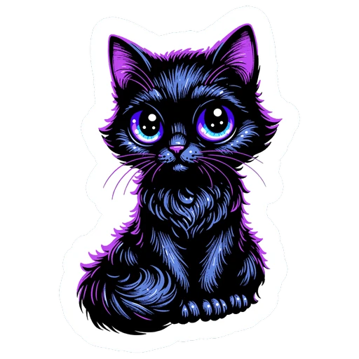 Cute Black Kitten With Big Purple Eyes Sticker
