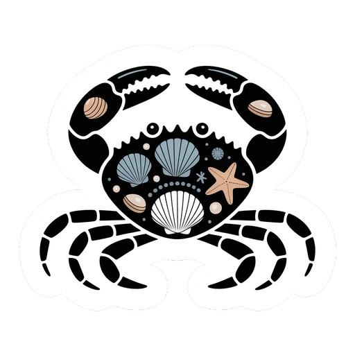 Coastal Crab With Seashells Vinyl Sticker