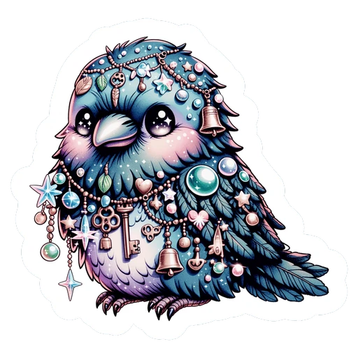 Cute Jeweled Blue Bird Kawaii Vinyl Sticker