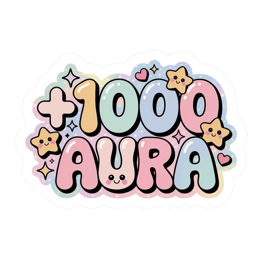 1000 Aura Kawaii Pastel Bubble Letter Sticker
