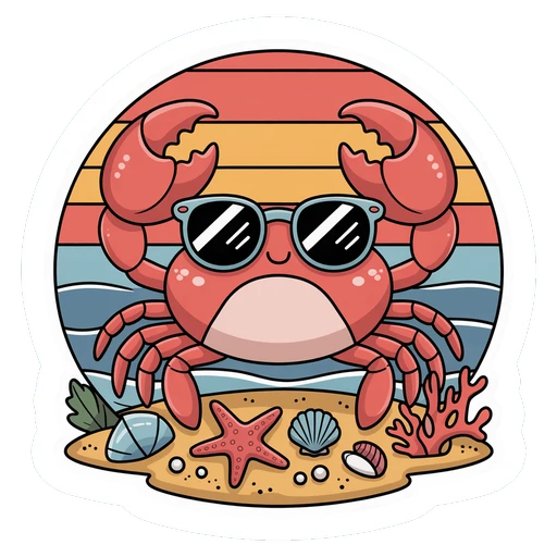 Cute Crab With Sunglasses Beach Sunset Sticker