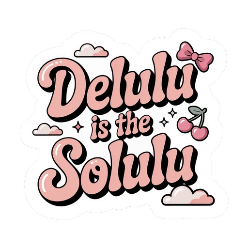 Delulu Is the Solulu Pink Cherry Quote Sticker