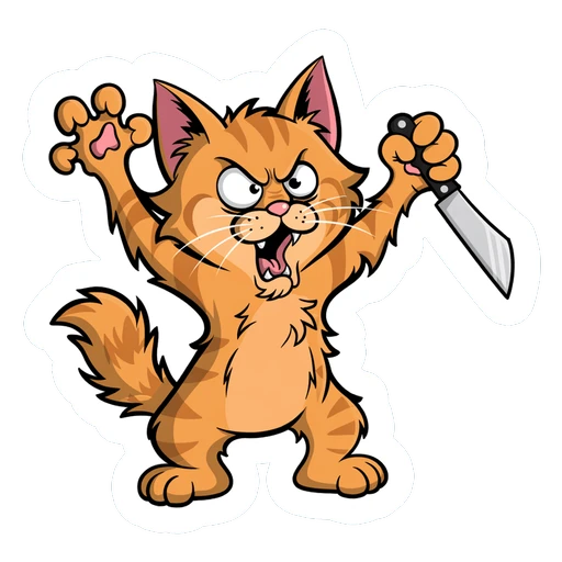 Angry Orange Cat With Knife Funny Vinyl Sticker