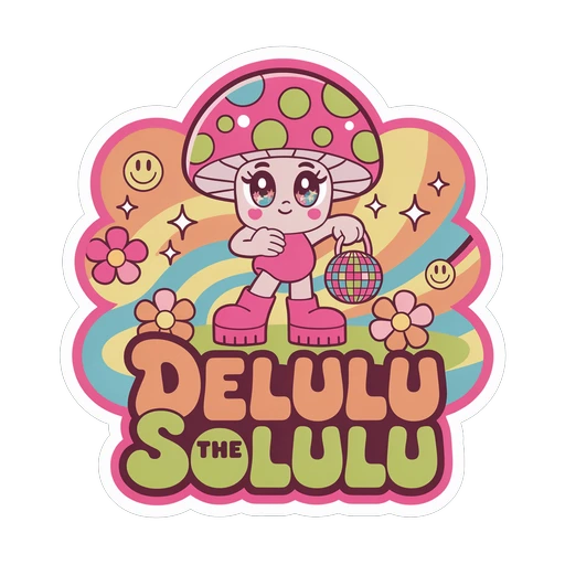 Delulu Is the Solulu Groovy Mushroom Quote Sticker