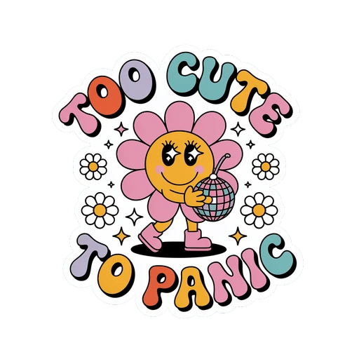 Groovy Too Cute to Panic Flower Disco Vinyl Sticker