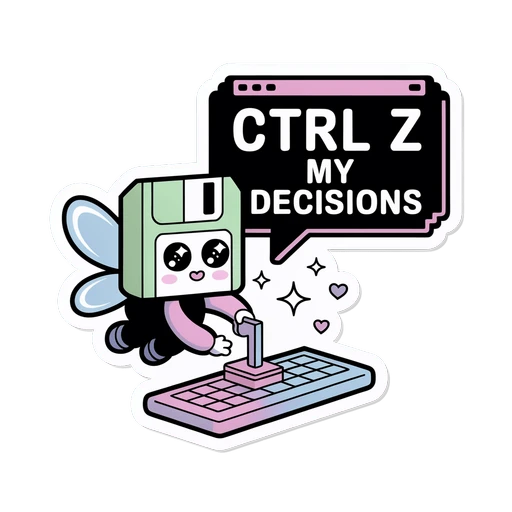 Ctrl Z My Decisions Cute Floppy Disk Gamer Sticker