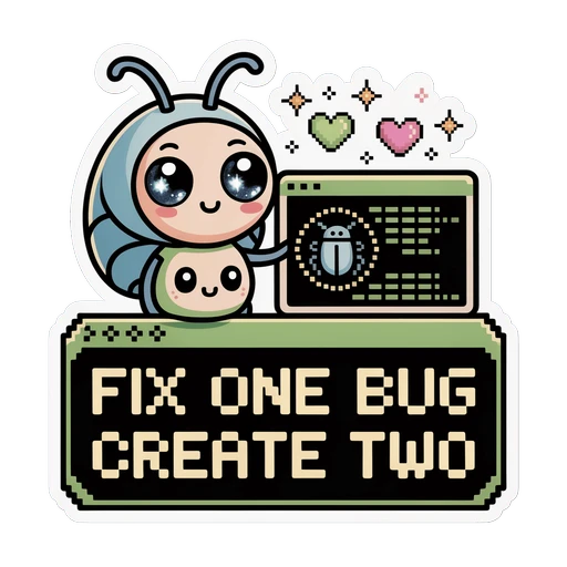 Cute Fix One Bug Create Two Coding Humor Sticker