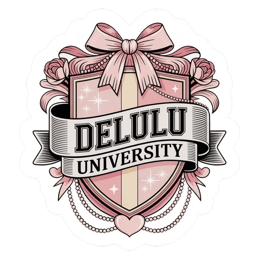 Delulu University Pink Coquette Crest Sticker