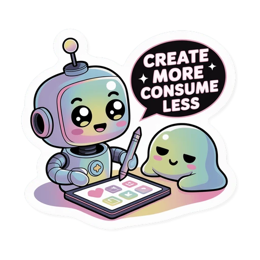 Cute Robot Create More Consume Less Vinyl Sticker