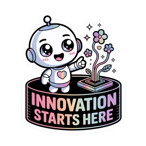 Cute Innovation Starts Here Robot Motivational Sticker