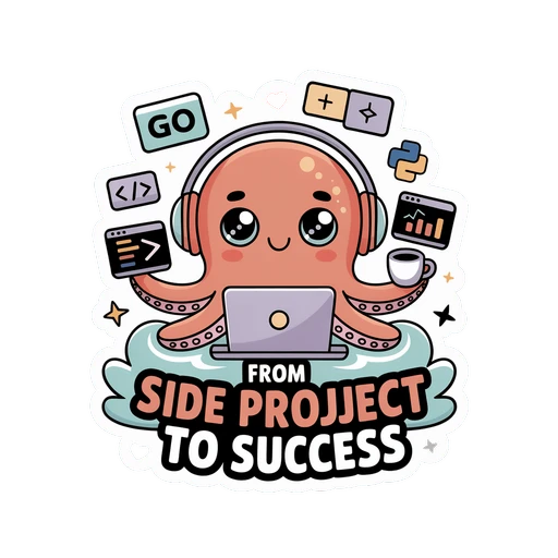 Cute Coding Octopus Vinyl Sticker – From Side Project to Success Kawaii Developer Laptop Decal
