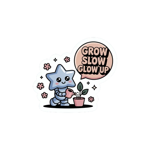 Cute Grow Slow Glow Up Star Plant Sticker