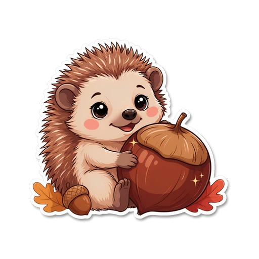 Cute Kawaii Hedgehog With Acorn Vinyl Sticker