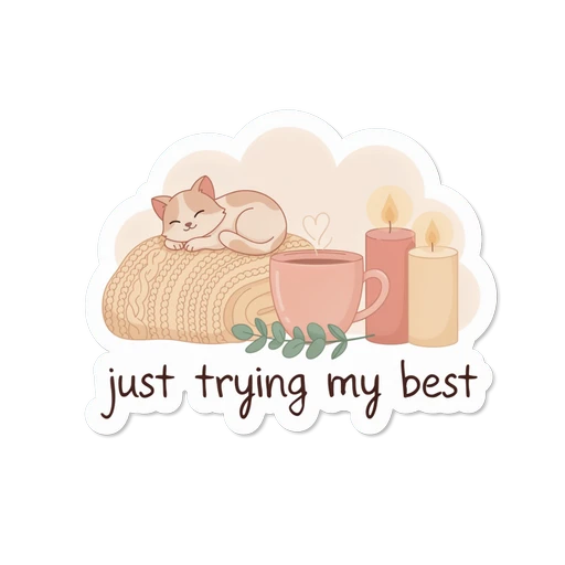 Cute Cozy Cat Just Trying My Best Vinyl Sticker