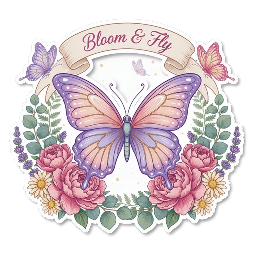 Pastel Butterfly Floral Bloom and Fly Sticker