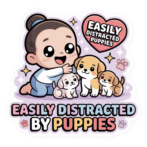 Easily Distracted by Puppies Cute Kawaii Sticker