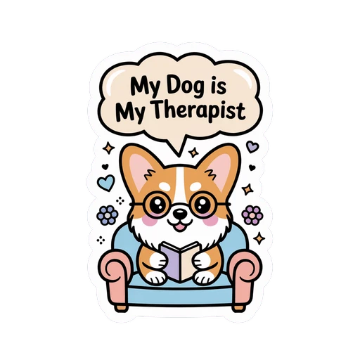 Cute My Dog Is My Therapist Corgi Vinyl Sticker