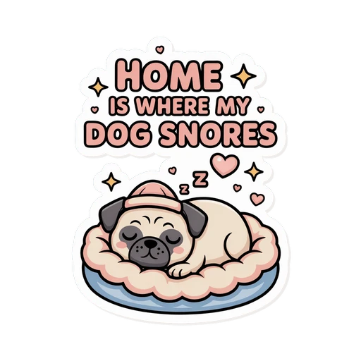 Home Is Where My Dog Snores Cute Pug Sticker