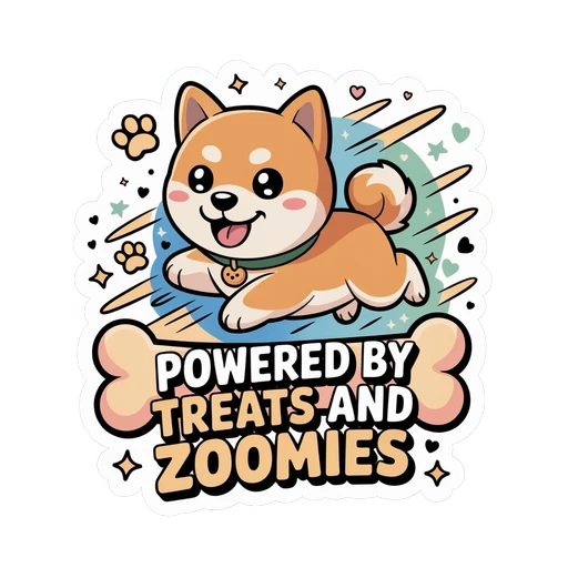 Cute Shiba Inu Powered by Treats and Zoomies Sticker