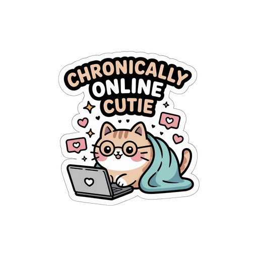 Chronically Online Cutie Cat Laptop Sticker