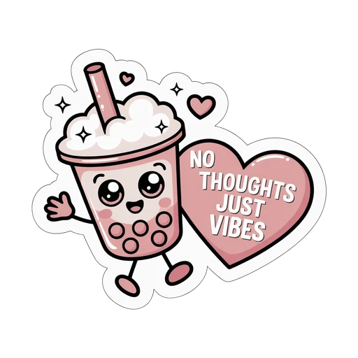 Cute Boba Tea No Thoughts Just Vibes Sticker