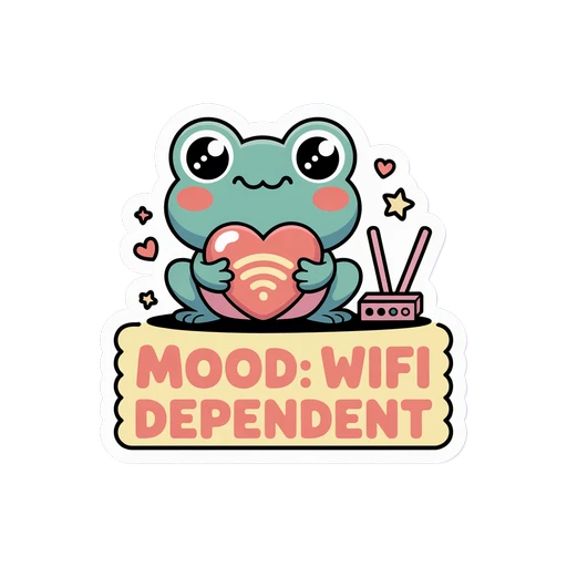 Cute Wifi Dependent Frog Vinyl Sticker
