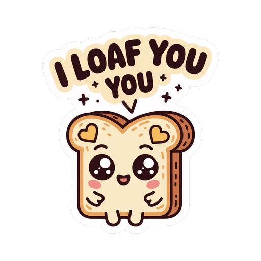 Cute Kawaii Toast I Loaf You Vinyl Sticker
