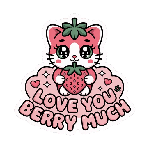Cute Strawberry Cat Love You Berry Much Sticker