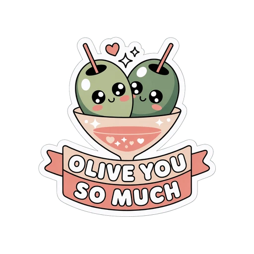 Cute Olive You So Much Martini Glass Vinyl Sticker