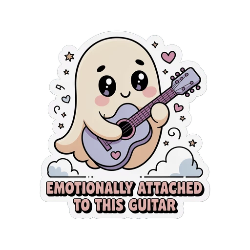 Cute Ghost Playing Guitar Emotional Quote Sticker