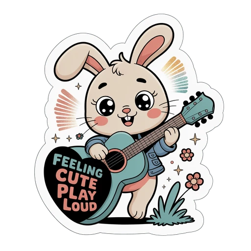 Cute Bunny Playing Guitar Feeling Cute Play Loud Sticker