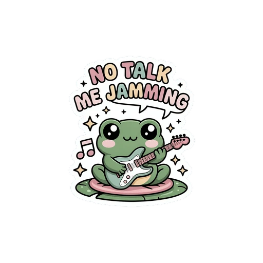 Cute Frog Playing Guitar No Talk Me Jamming Sticker