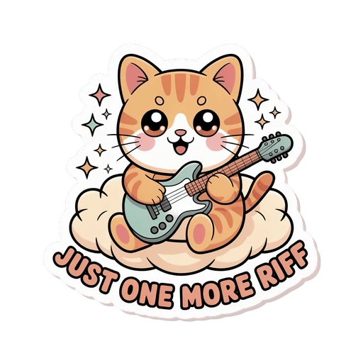 Cute Guitar Cat Just One More Riff Sticker