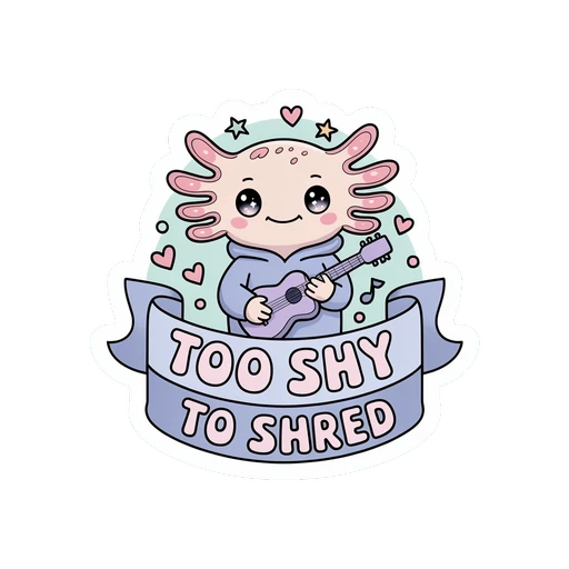 Cute Axolotl Playing Guitar Too Shy to Shred Sticker