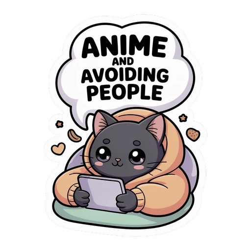 Anime And Avoiding People Cute Cat Vinyl Sticker