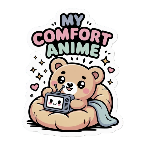 My Comfort Anime Cute Bear Watching TV Sticker