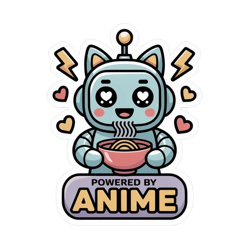 Cute Anime Robot Ramen Powered By Anime Sticker