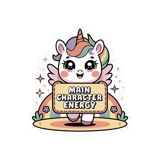 Cute Main Character Energy Unicorn Vinyl Sticker