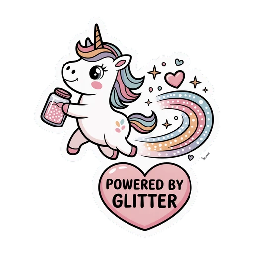 Cute Unicorn Powered By Glitter Vinyl Sticker
