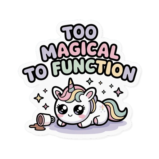 Cute Too Magical to Function Unicorn Sticker